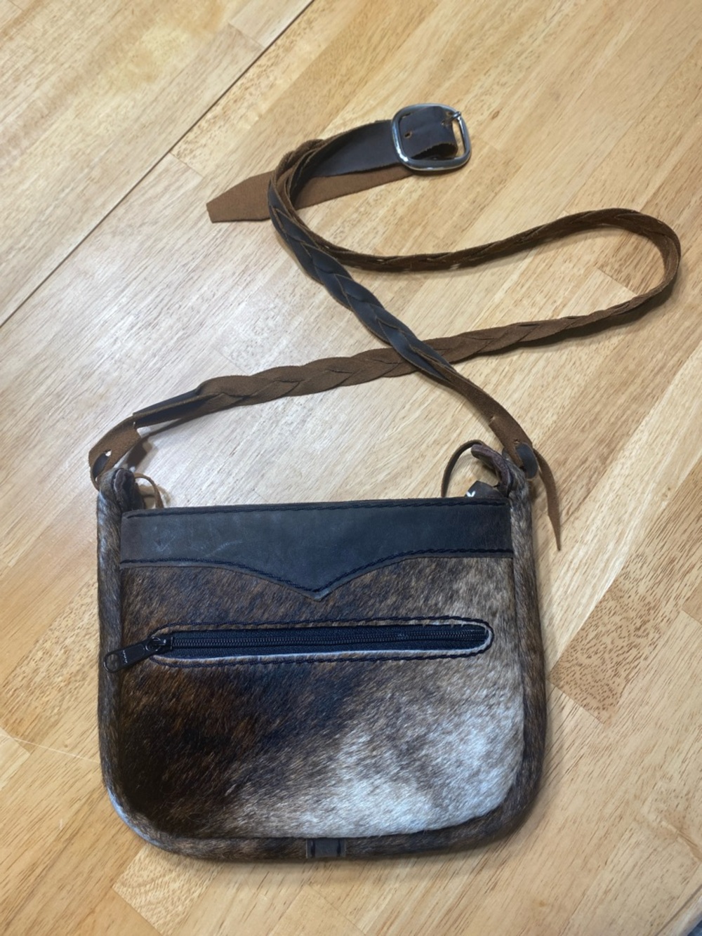 Crossbody Real Cow Hide Leather Purse with Braided Leather Strap